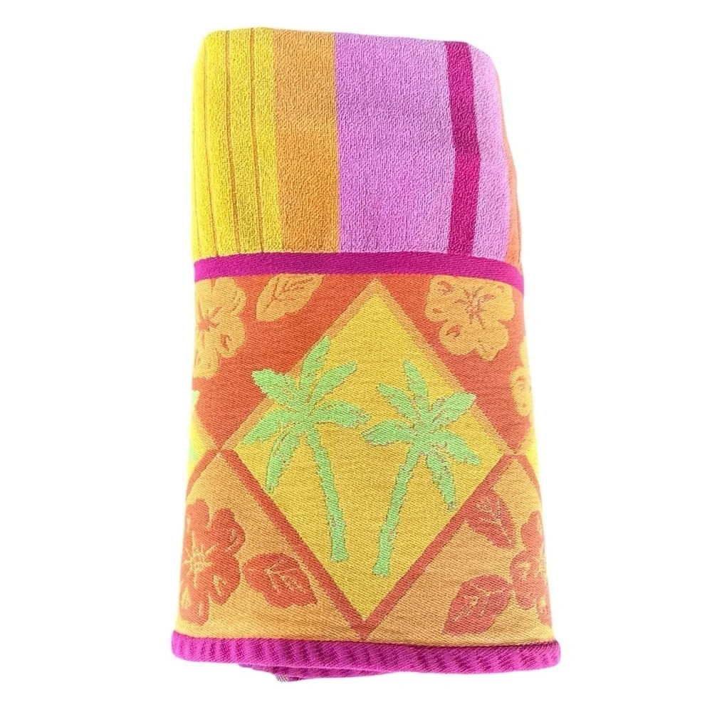 Y2K 100% Egyptian Cotton Oversized Beach Towel Colorful Palms Hibiscus 36x66